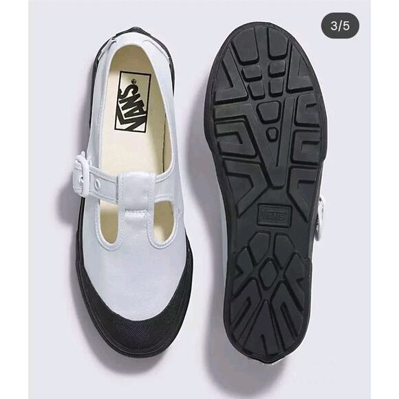 Vans Black White Shimmery Canvas Classic Mary Jane T-Strap Sneakers Size 8 - Picture 2 of 9